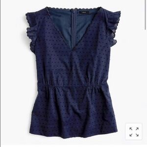 NWT J.Crew V - Neck Peplum cotton Top in Swiss Dot US 0P